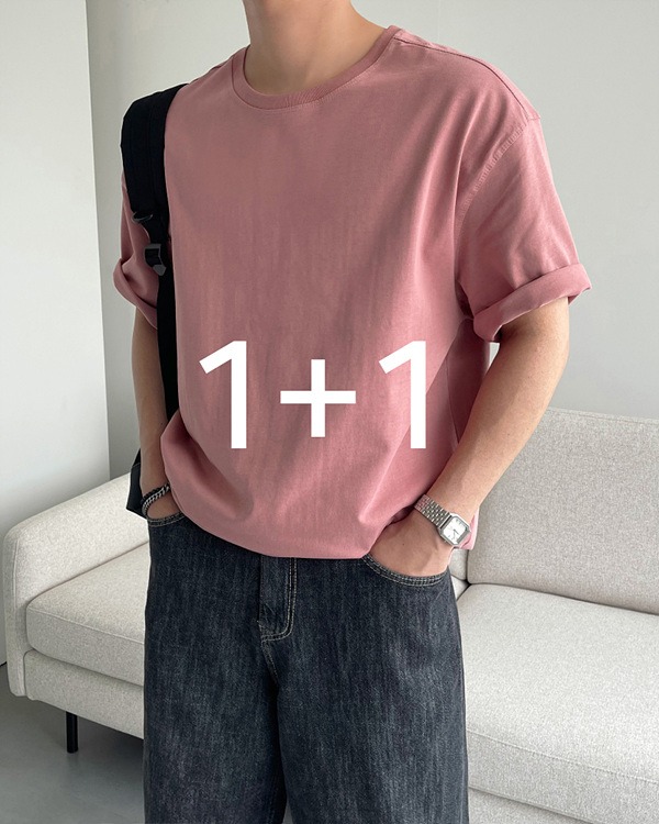 1+1 프리미엄 코튼 오버핏 절개 반팔 티셔츠 (6 color)