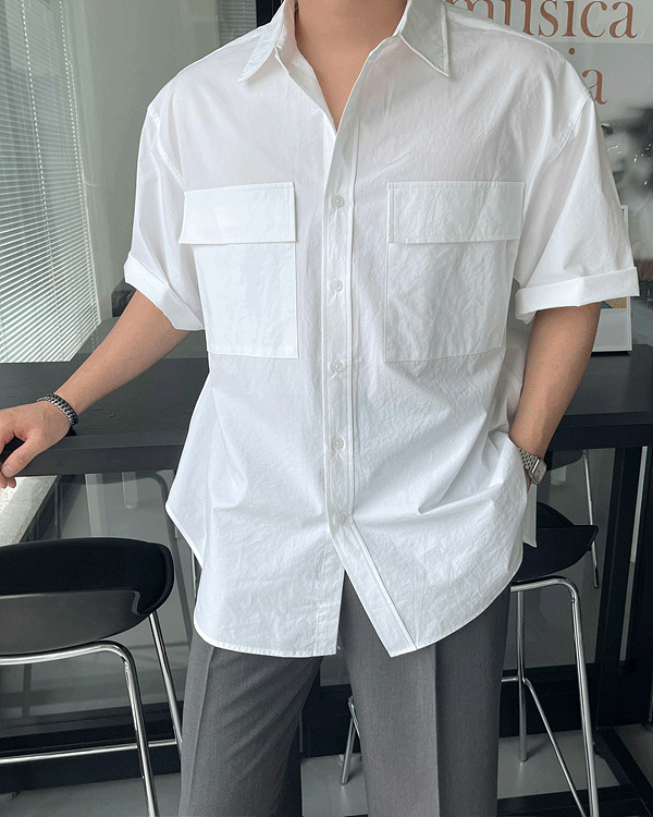 주드 오버핏 투포켓 반팔 셔츠 (3 color)