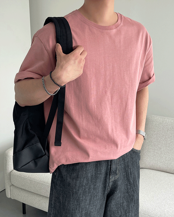프리미엄 코튼 오버핏 절개 반팔 티셔츠 (6 color)