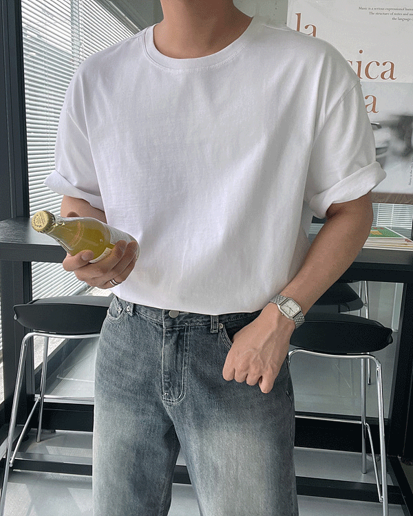 프리미엄 코튼 오버핏 절개 반팔 티셔츠 (6 color)